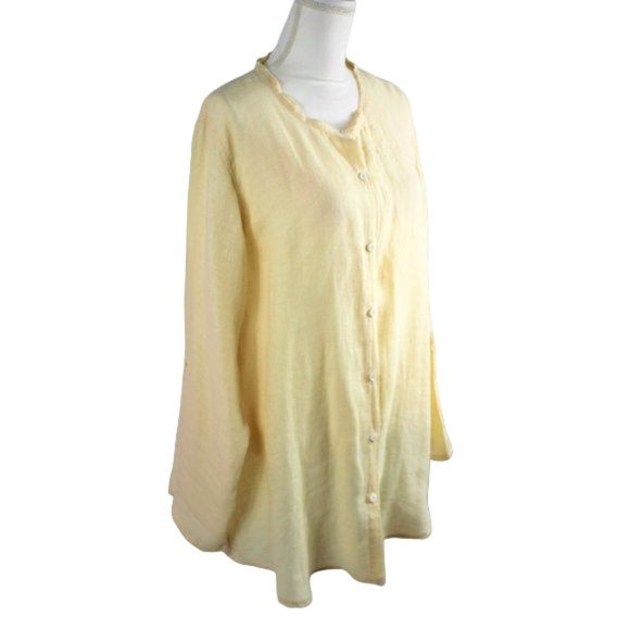 Flax Soften Linen Cream Boho Front Button Style Tunic, Size Medium - Picture 3 of 7